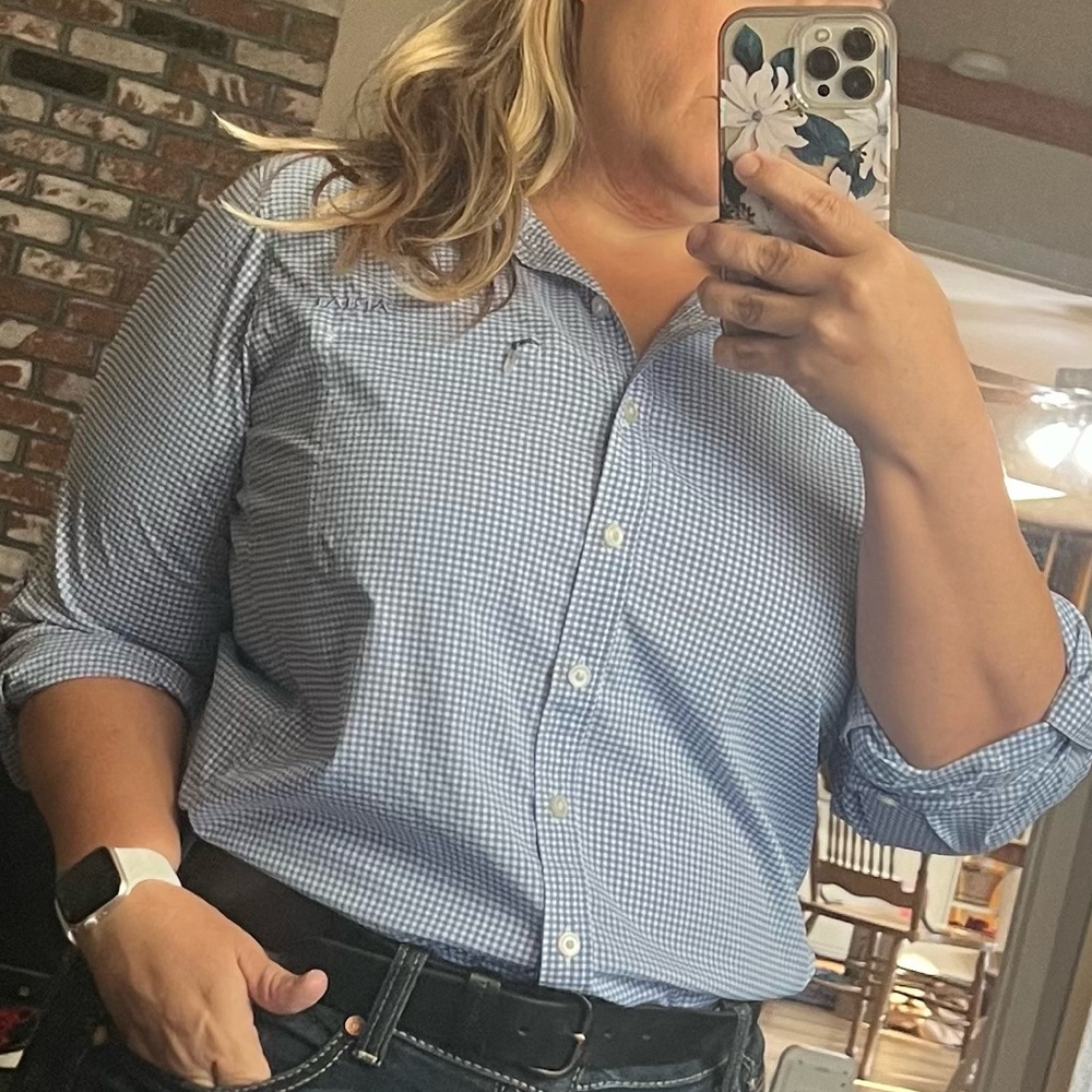 Pair of Women’s Ariat VentTek Blue & White Shirts XL - Picture 11 of 13
